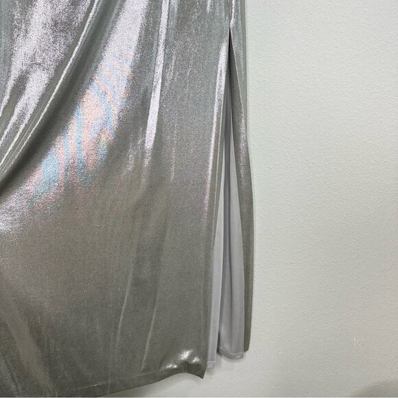 NWT Eliza J Metallic Silver Foil Maxi Dress Size 10 - Picture 4 of 6